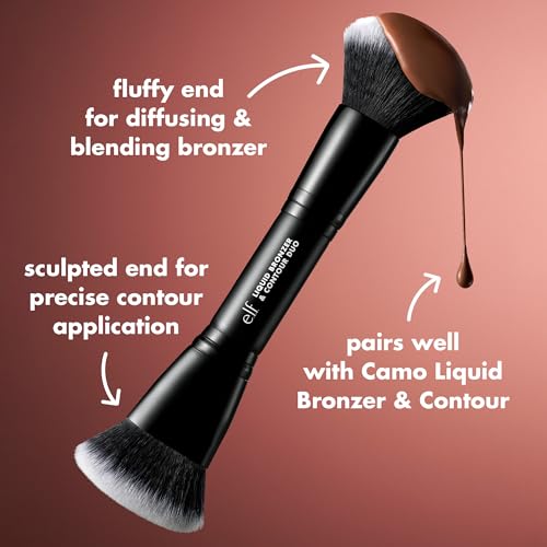 Buy now e.l.f. Liquid Bronzer & Contour Duo Brush, Silky Highly Pigmented Formula with Dual-ended Makeup Brush, Synthetic Bristles, 100% Vegan and Cruelty-Free at indiglob india