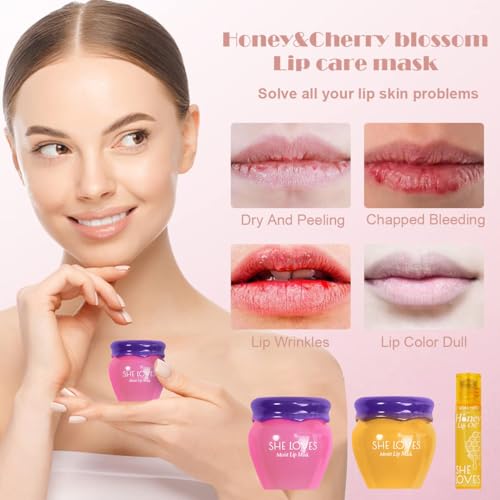 Buy now 2PCS Lip Mask Overnight, Honey&Sakura Day and Night Repair Sleeping Lip Balm, Fade Lip Lines Bee Balm, Hydrating &Prevention Dry and Crack Lip Scrubs Exfoliator at indiglob india