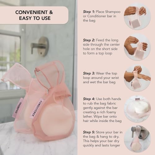 Buy now Kitsch Bar Soap Saver Bag â€“ Patented Mesh Bag Soap Holder for Shampoo and Conditioner Bars - Extends Use & Prevents Soggy Mess - Recycled Mesh Beauty Pouch, Eco-Friendly â€“ Blush at indiglob india
