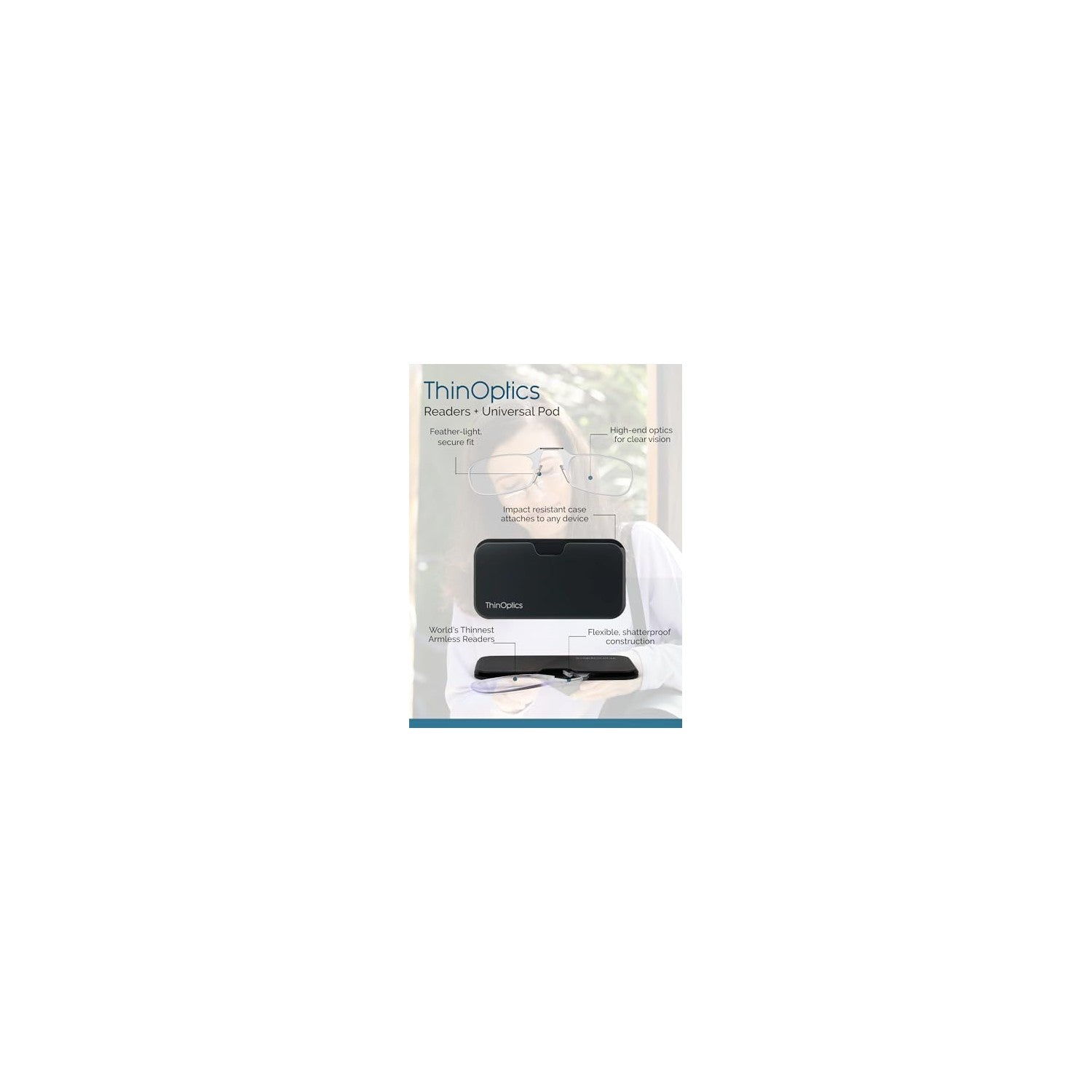Buy now ThinOptics unisex-adult Reading Glasses + Black Universal Pod Case | Black Frames, 2.00 Strength Readers Black Frames / Black Case, 44 mm at indiglob india