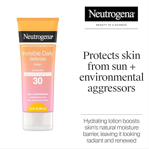 Buy now Neutrogena Invisible Daily Defense Sunscreen Lotion, Broad Spectrum SPF 30, Oxybenzone-Free & Water-Resistant, Sun & Environmental Aggressor Protection, Antioxidant Complex, 3.0 fl. oz at indiglob india