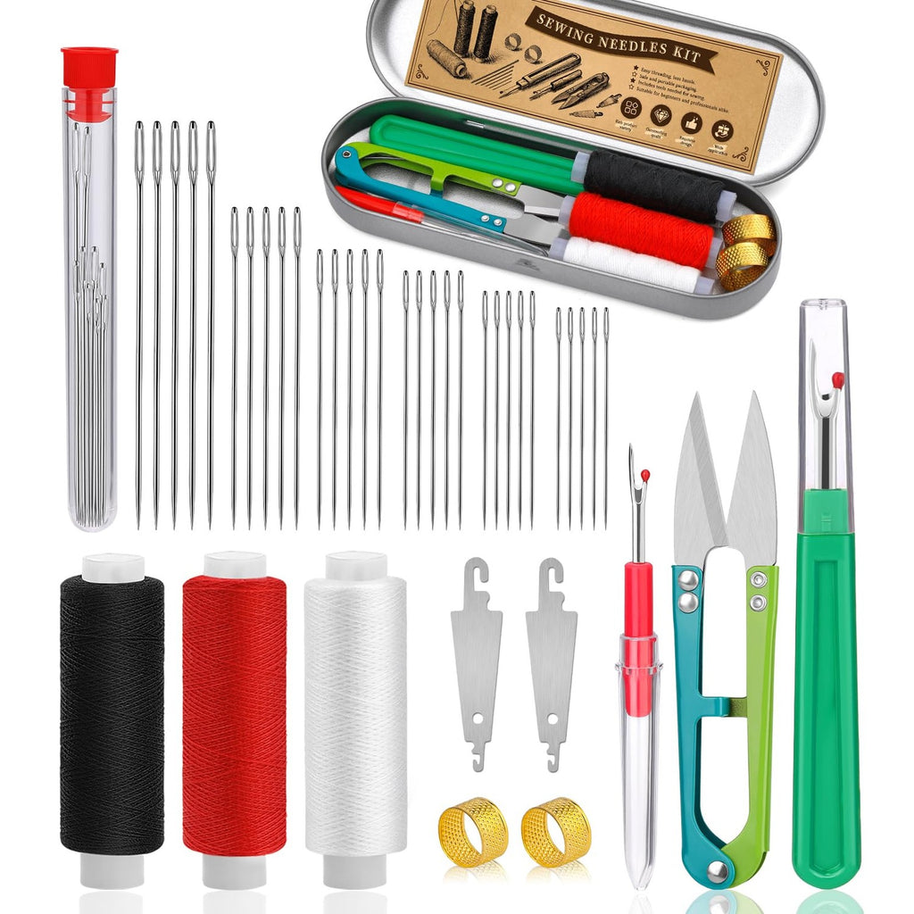 Explore the premium imported Big Eye Steel Sewing Needles Kit from Curat Cart, featuring assorted needles and tools for effortless sewing.