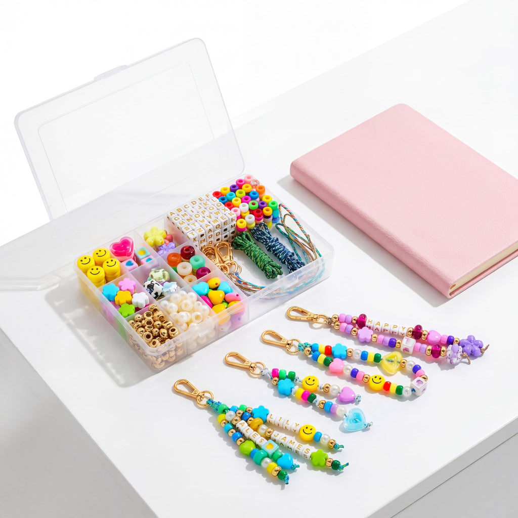 Colorful DIY Beaded Keychain Making Kit from Curat Cart, perfect for creative projects and personalized gifts. Elevate your crafting experience.