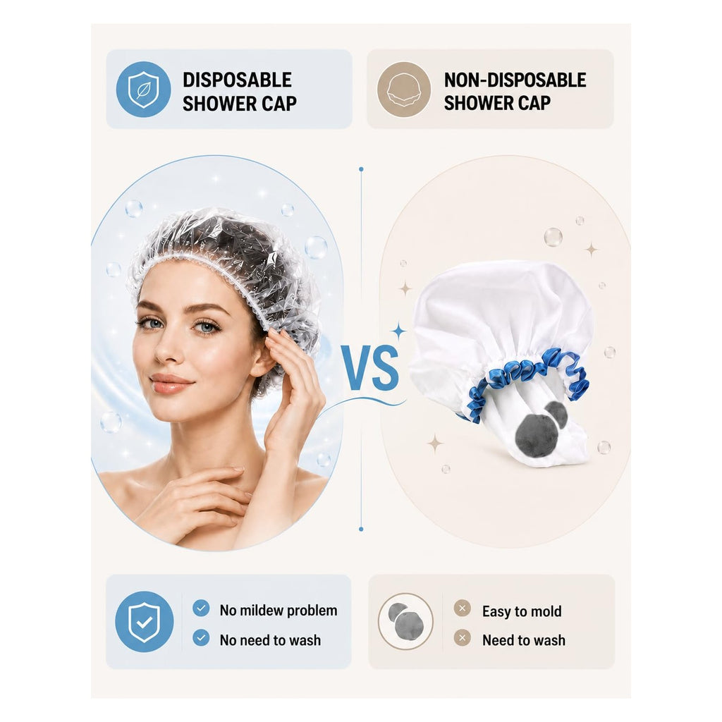 Auban 50 PCS Shower Cap Disposable,Bath Caps Larger Thick Clear Waterproof Plastic Elastic Hair Bath Caps For Women Hotel Travel Essentials Accessories Deep Conditioning Hair Care(19.3")