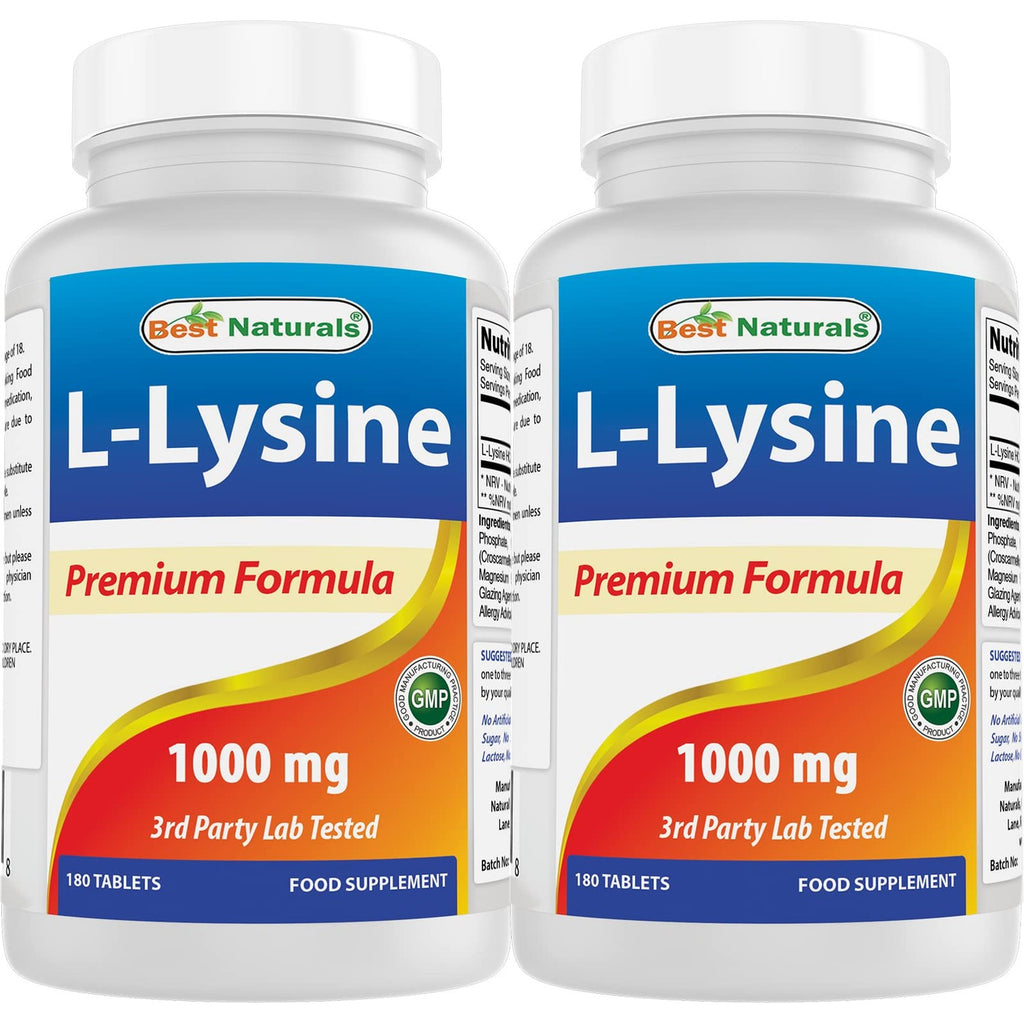 Best Naturals L-Lysine 1000mg 180 Tablets (180 Count (Pack of 1)) (2 Bottles)