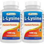 Best Naturals L-Lysine 1000mg 180 Tablets (180 Count (Pack of 1)) (2 Bottles)