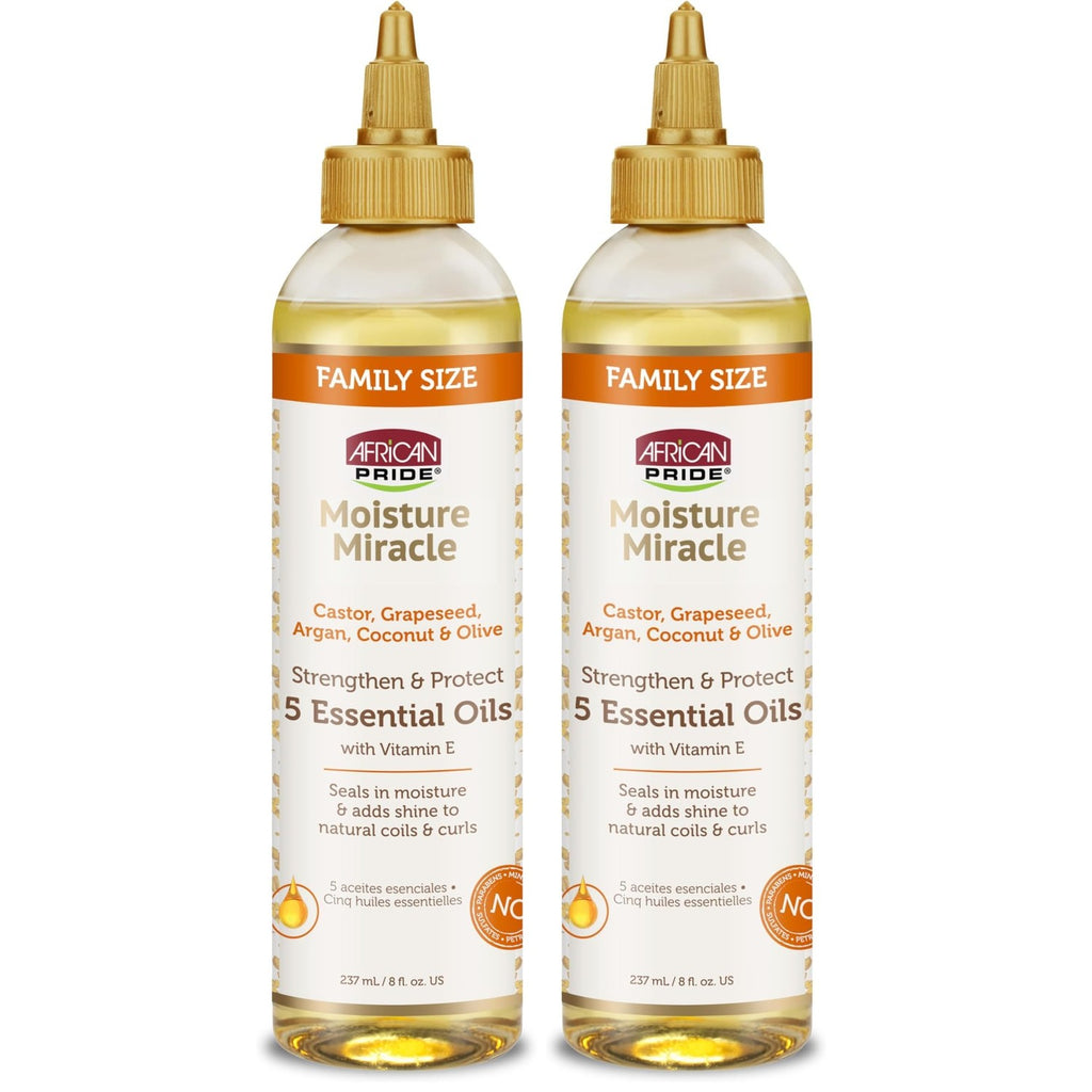 African Pride Moisture Miracle 5 Essential Hair Oils, 8 Oz | Argan, castor, grapeseed, coconut & olive oils with vitamin E for shine, strength and moisture