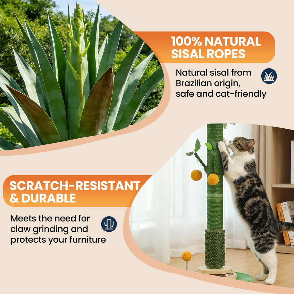 Extra Tall Cat Scratching Post with 100% natural sisal ropes, specially curated by Curat Cart for claw grinding and furniture protection.