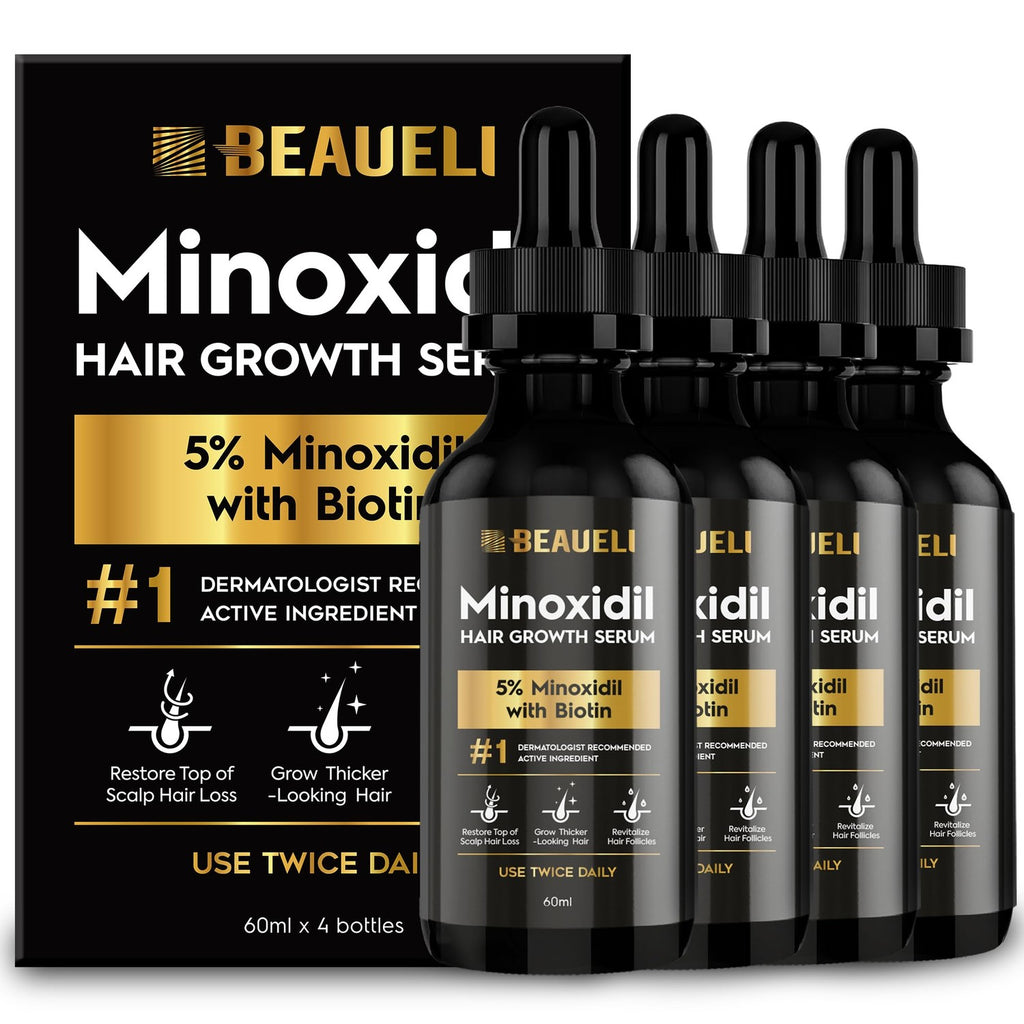 Beaueli 5% Minoxidil for Men and Women, Hair Growth, Beard Growth, Hair Regrowth, Unscented Drop, 3 Fl Oz, 3 Bottles | Minoxidil Hair Growth Oil for Men & Women, 5% Minoxidil Serum Hair Regrowth Treatment with Biotin for Thicker, Fuller Hair