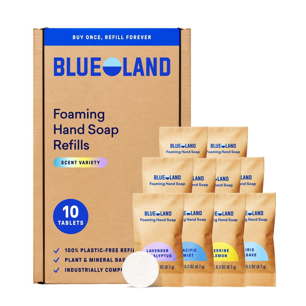 BLUELAND Foaming Hand Soap Refill Tablets, 4-Pack, Variety Scents | 100% Plastic-Free Tablet, Plant & Mineral-Based, Hypoallergenic, EPA Safer Choice, Safe for Sensitive Skin