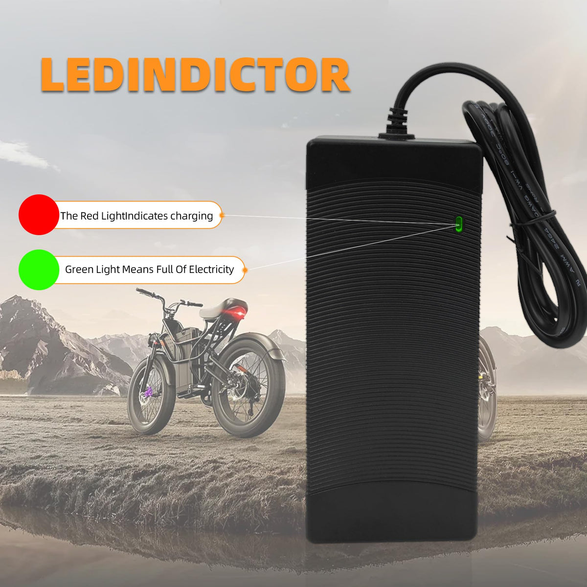 Premium Electric Bike Charger 54.6V 2A in high-quality packaging, featuring LED indicators for charging status. Available at Curat Cart.