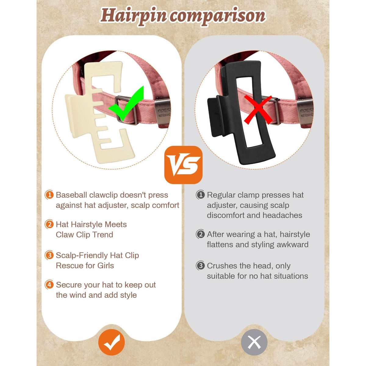 Compare hat-friendly claw clips to regular ones. Available online for convenient ordering and scalp comfort.