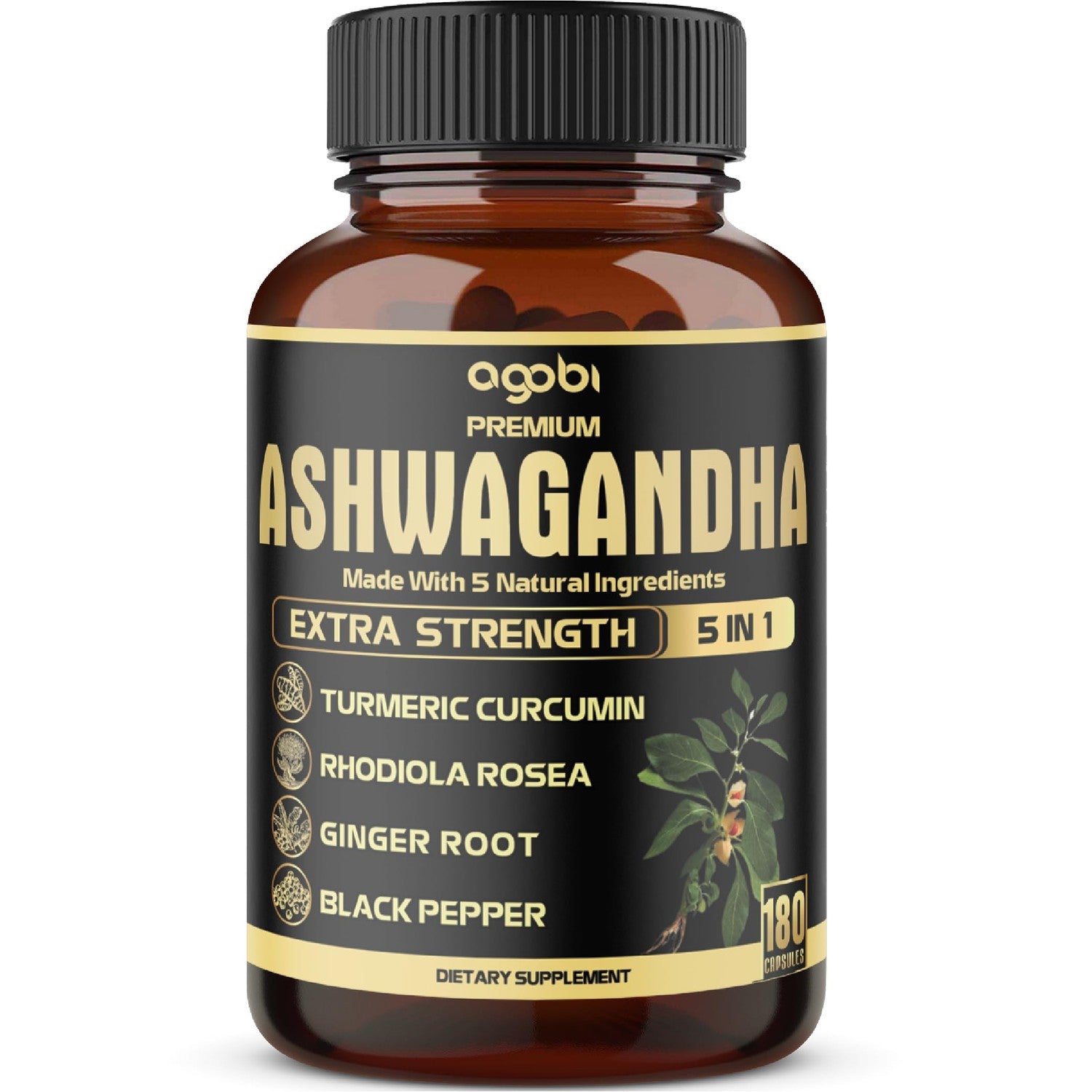 90 Capsules - Ashwagandha Supplement Capsules - Ginger Root, Turmeric, Rhodiola Rosea & Black Pepper