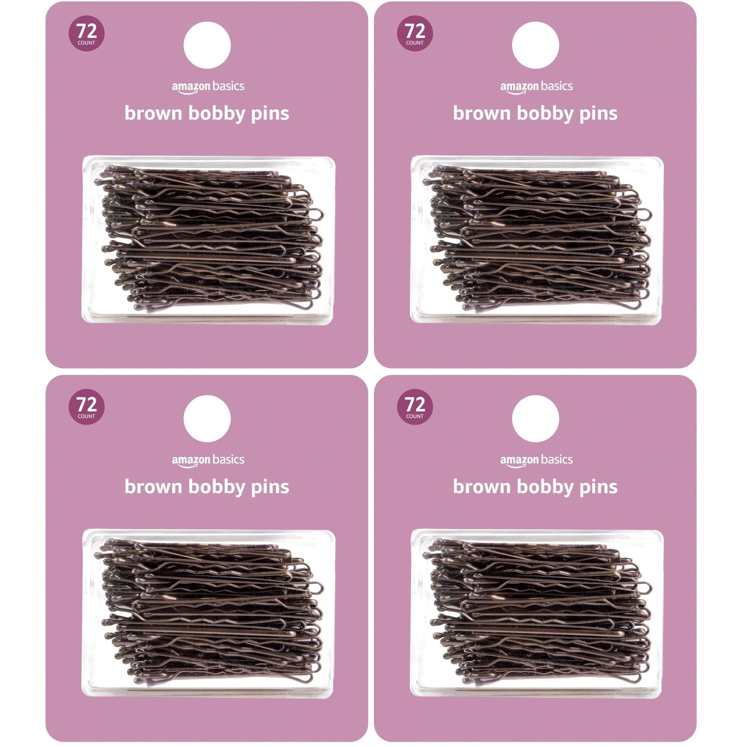 Amazon Basics Bobby Pins in Case Brown 72 Count (Pack of 4)