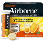 Airborne Immune Support Effervescent Tablets, Zesty Orange Flavor - 30ct with 1000mg Vitamin C + Vitamins A, D, E, Zinc, Selenium, Manganese & Herbal Blend - Sugar‑Free, Gluten‑Free