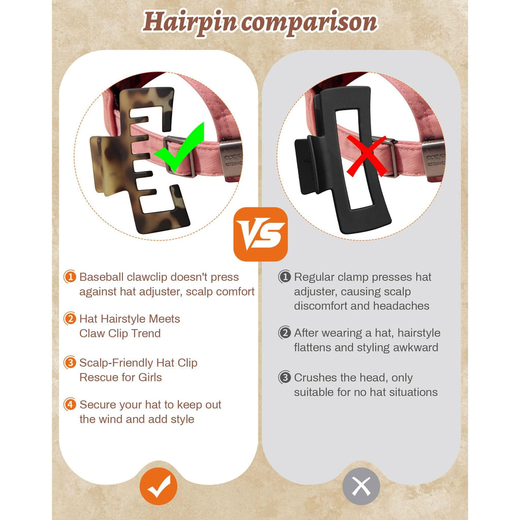 Premium imported Hat-Friendly Claw Clips save scalps from discomfort, perfect for stylish hats and regular use.