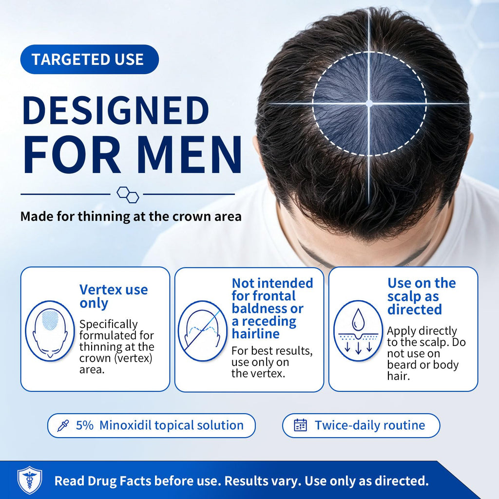 5% Minoxidil Topical Solution Roll-On designed for thinning crown area. Authentic and easy to apply twice daily.