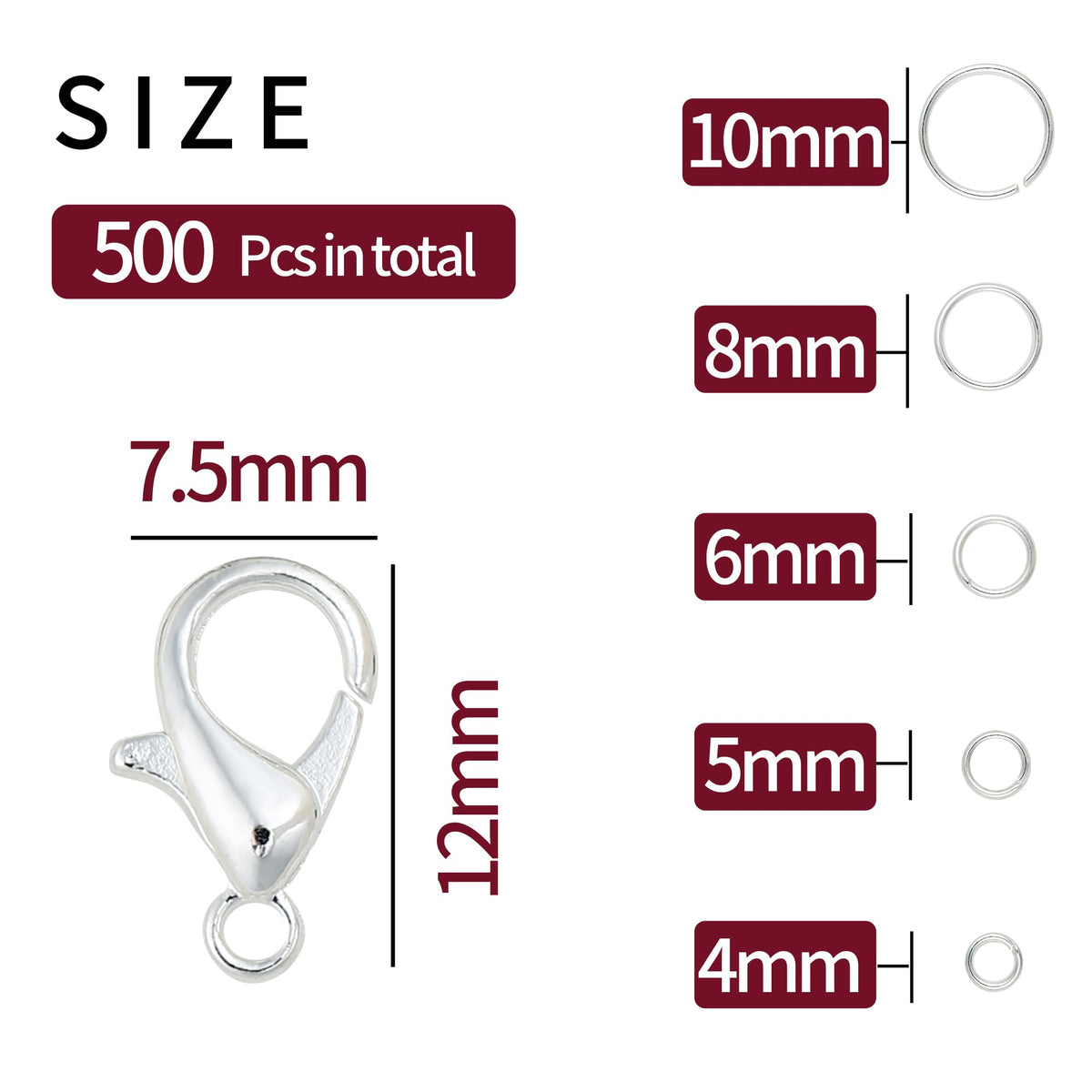 Premium open jump rings and lobster clasps, 500 pcs total, 100% Authentic, available in India at Curat Cart.