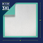 Super absorbent disposable bed pads in official packaging, measuring 36x36 inches, available at Curat Cart for premium comfort.