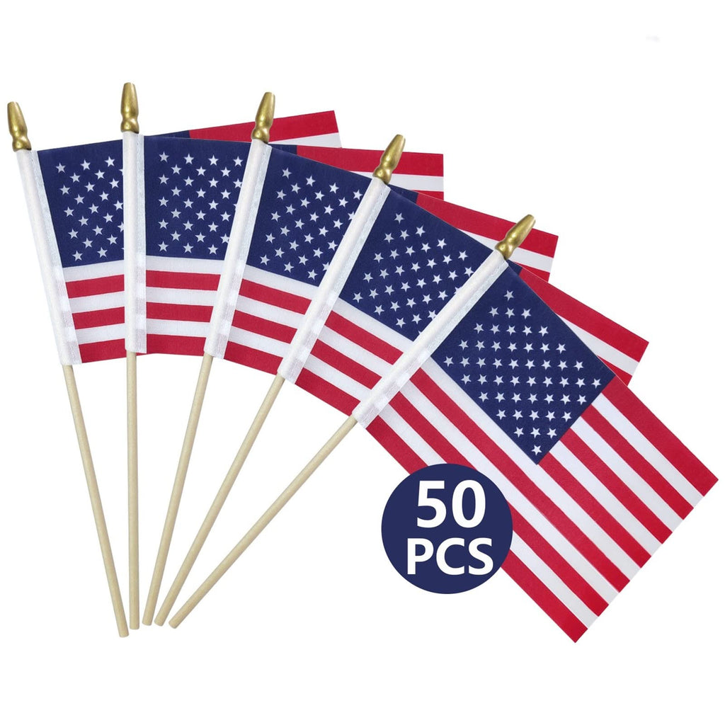 Premium imported small American flags on sticks, perfect for celebrations. Available at Curat Cart for your festive needs.