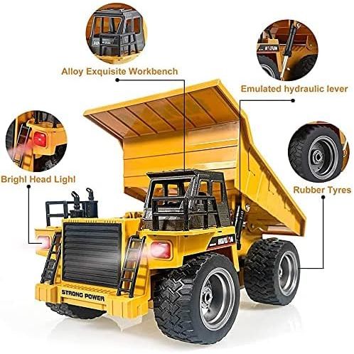 Buy now Remote Control Construction Dump Truck Toy 2.4G RC Truck 6 Channel Bulldozer 4 Wheel Driver Mine Construction Alloy Metal Vehicle Truck 1:18 with 2 Rechargeable Batteries for Boys Birthday Xmas Gift at indiglob india