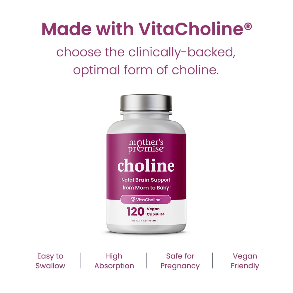 Mother's Promise Prenatal Choline 550mg with VitaCholine®, 120 Vegan Capsules