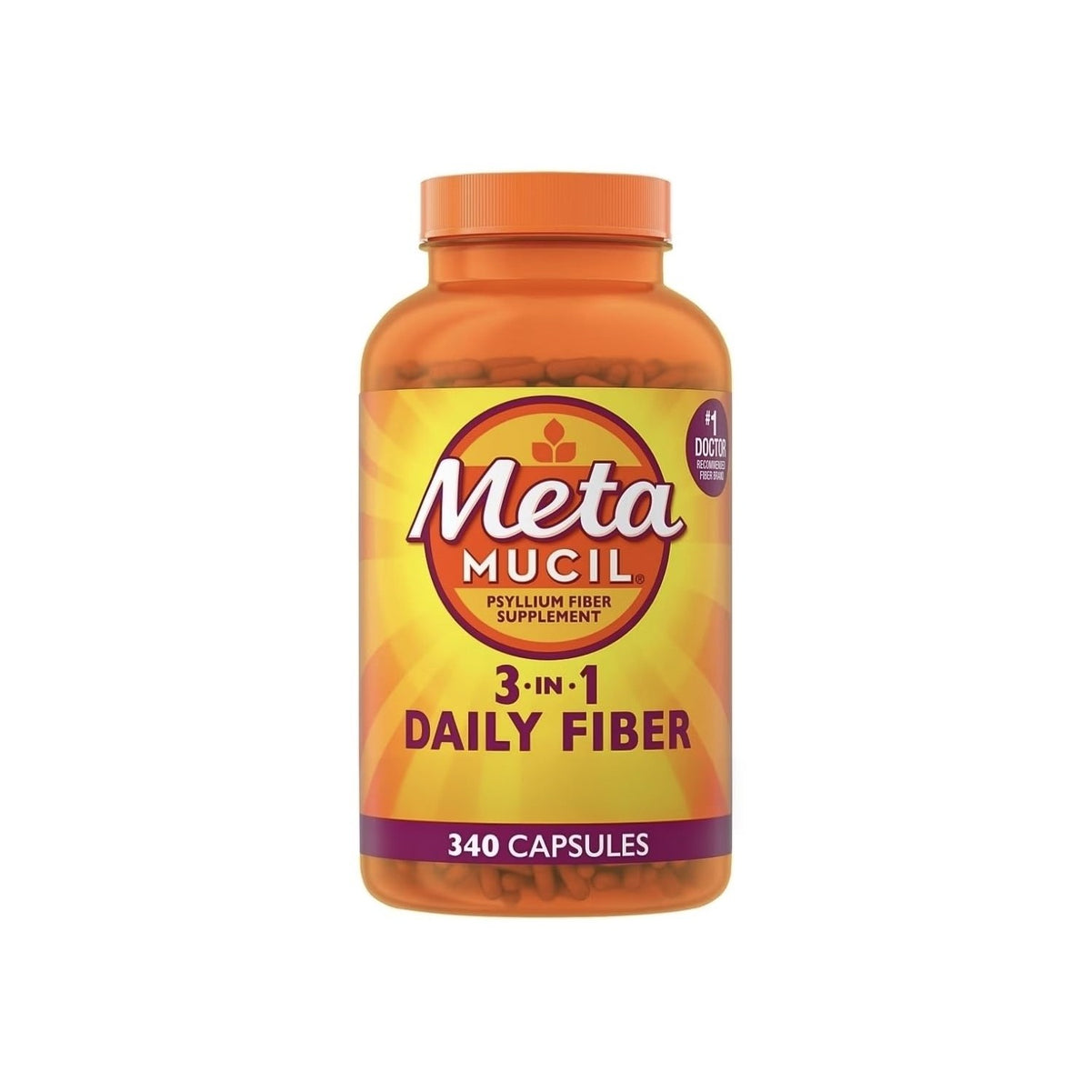 Metamucil 3-in-1 Fiber Capsules, Daily Psyllium Husk Fiber Supplement for Digestive Health, Plant Based Fiber Supplement, 340 Capsules (Pack of 1)