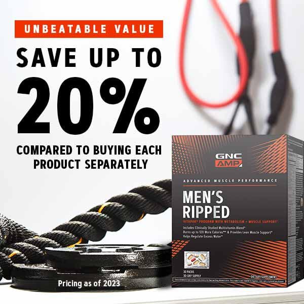 Buy now GNC AMP MenÆ’??s Ripped Vitapak Program, 4 in 1 Product Vitamin Pack, Metabolism & Lean Muscle Tone, Burn Calories, Water Shedding, Adult Multivitamin, Caffeine, CLA, Proven Ingredients, 30-Day Supply at indiglob india