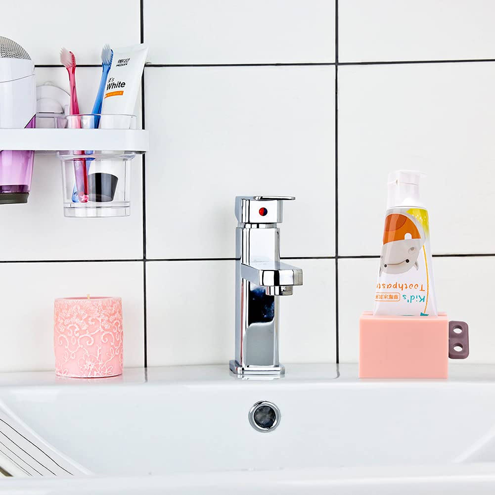 Y-Kelin 3 Pack Toothpaste Squeezer, Rolling Tube Key with Frosted Handle & Wall-Mountable Holder, Save Toothpaste & Creams (Pink + White + Light Blue)