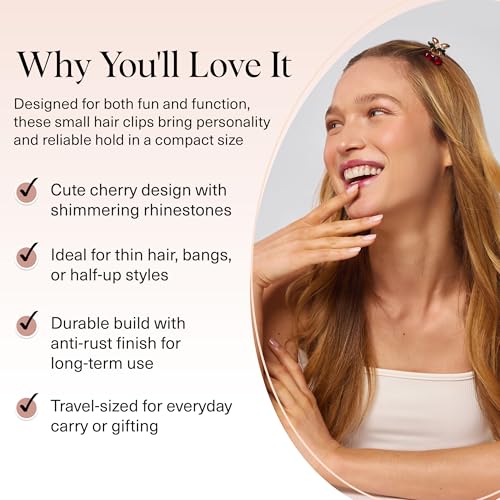 Buy now Kitsch Cherry Small Hair Clips for Women â€“ Rhinestones Small Claw Clips | Electroplated Metal Springs and Anti-Rust Finish | Strong Hold for Updo and Cute Half Up Styles | Ideal Gifts for Women - 2pcs at indiglob india