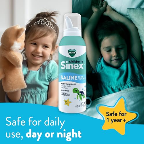 Buy now Vicks Sinex, Children's Saline Nasal Spray, Drug Free Ultra Fine Mist with Hint of Aloe, Ages 1+, Fast Everyday Stuffy Nose Relief for Kids, Clear Mucus from a Cold or Allergy, 5 OZ x 2 at indiglob india