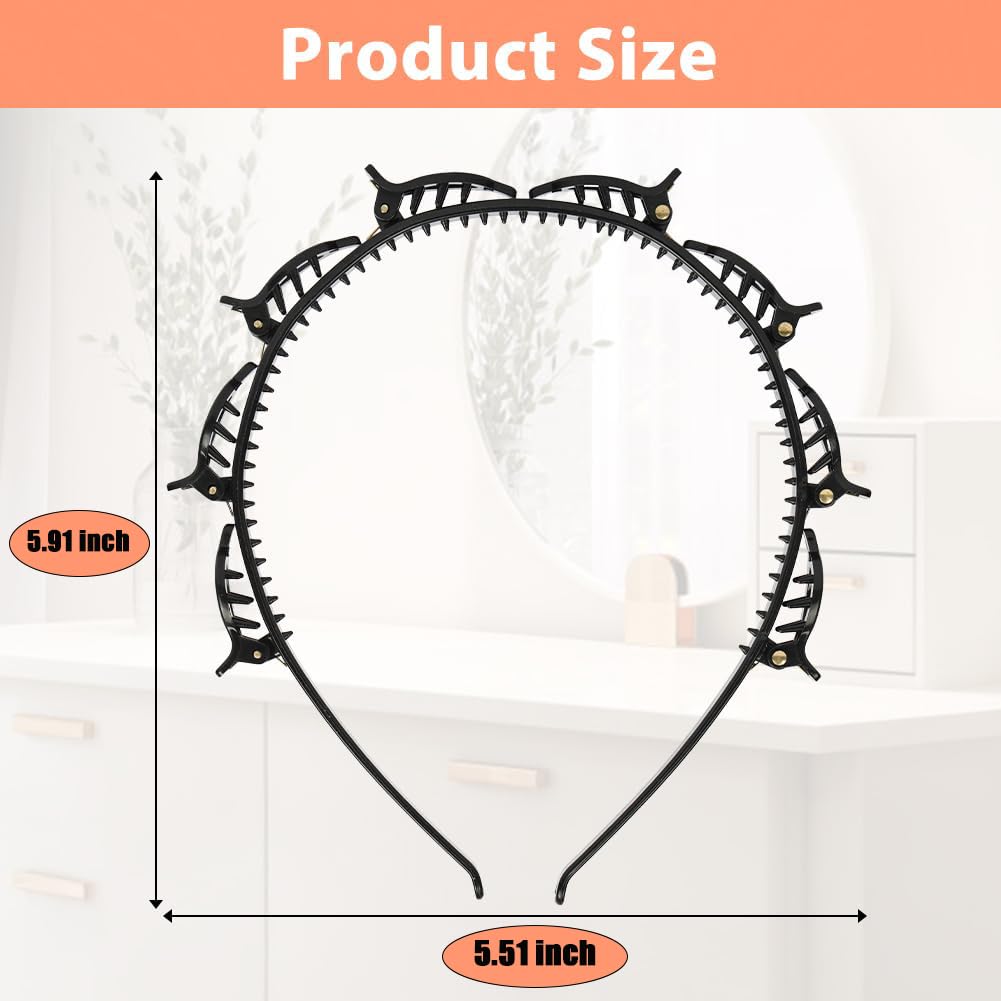 2 Pcs Braided Bangs Headband with Teeth, Professional Weaving Clip | Invisible Fringe Styling Tool for Women Girls, for Fine or Thick Hair