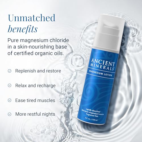 Buy now Ancient Minerals Magnesium Lotion â€“ Zechstein Magnesium Chloride Cream with Shea Butter, Organic Oils & Hyaluronic Acid for Skin Hydration, Non-Greasy Body Lotion, 5oz at indiglob india