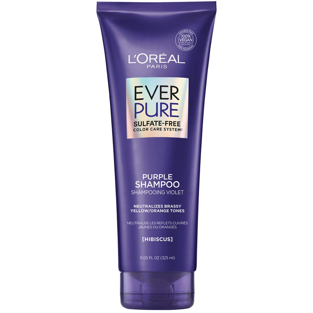 L’Oreal Paris Sulfate Free Brass Toning Purple Shampoo for Blonde, Bleached, Silver, or Brown Highlighted Hair, EverPure, 6.8 Fl Oz (Packaging May Vary)