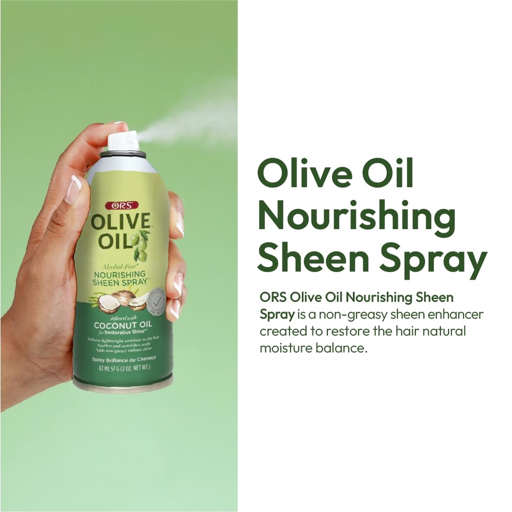 ORS Olive Oil Nourishing Sheen Spray with Coconut Oil for Restorative Shine 2 Ounces - Travel Size