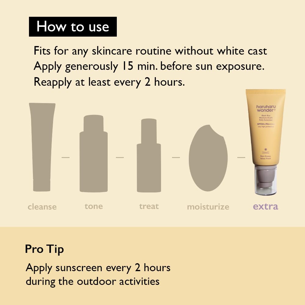 haruharu Black Rice Moisture Airyfit Daily Sunscreen SPF50+ 1.69 fl.oz. | No White Cast, Lightweight Application, Hydrating, Hyaluronic Acid, Ceramide, Sensitive Skin, Korean Skin care