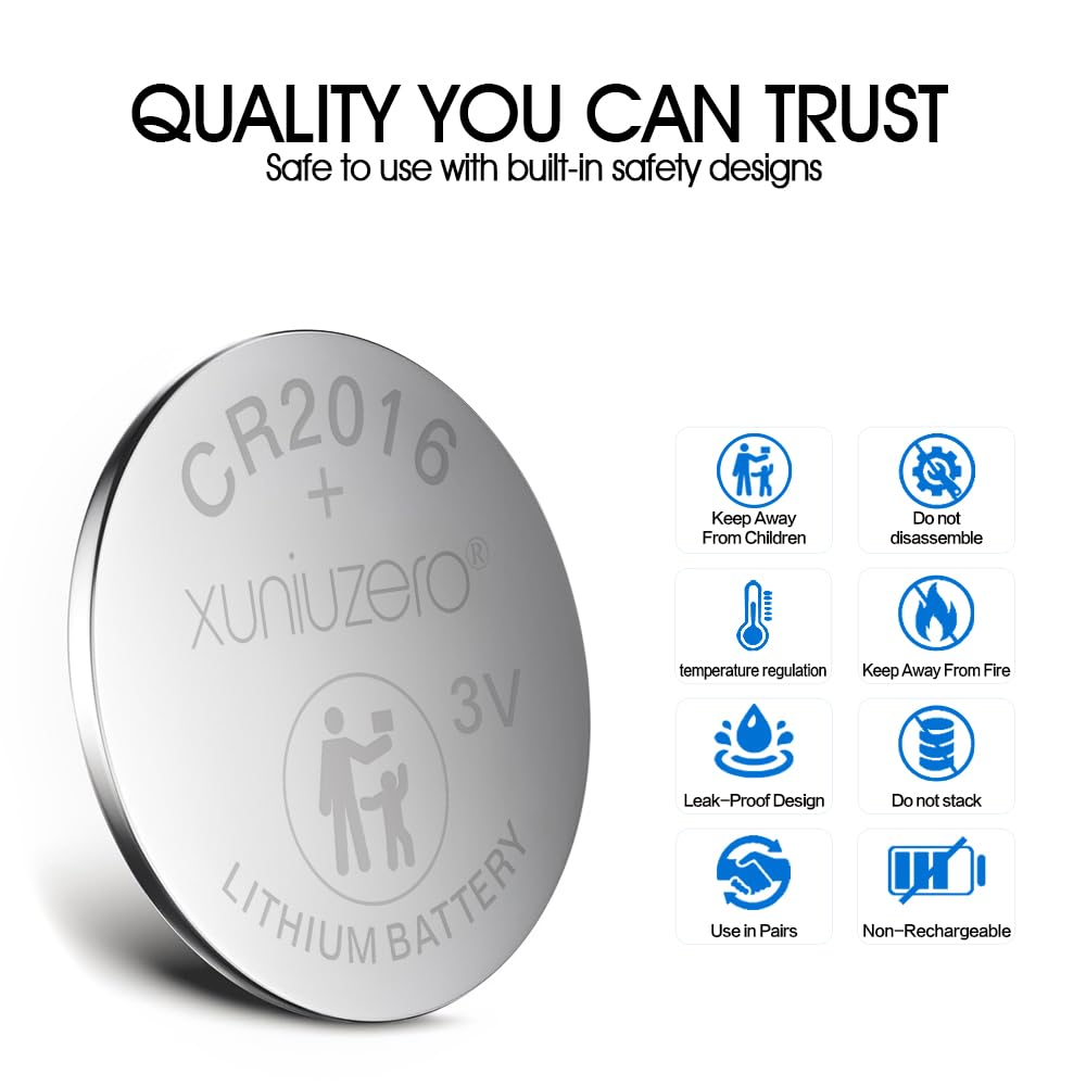 CR2016 3v Coin battery12 Pack for Child Safety, Compatible with Remotes, Key Fobs, Glucose Monitors - 7 Years Shelf Life