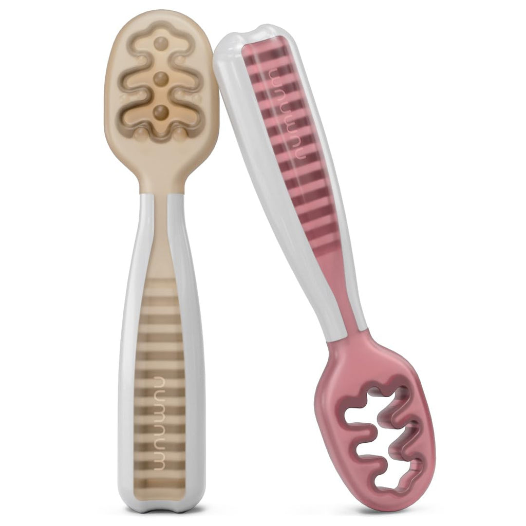 Buy now NumNum Baby Spoons Set, Baby Essentials Pre-Spoon GOOtensils for 6+ Months, First Stage Self-Feeding Spoons for Baby Led Weaning (BLW), Silicone Toddler Utensils, BPA-Free, 2 Pack Gray/Green at indiglob india