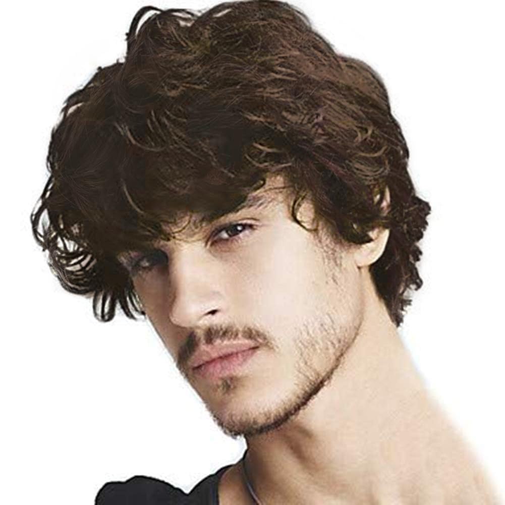 Buy now Kaneles Mens Short Curly Black Wig with Bang Costume Halloween Cosplay Party Natural Hair Wig Short Brown at indiglob india