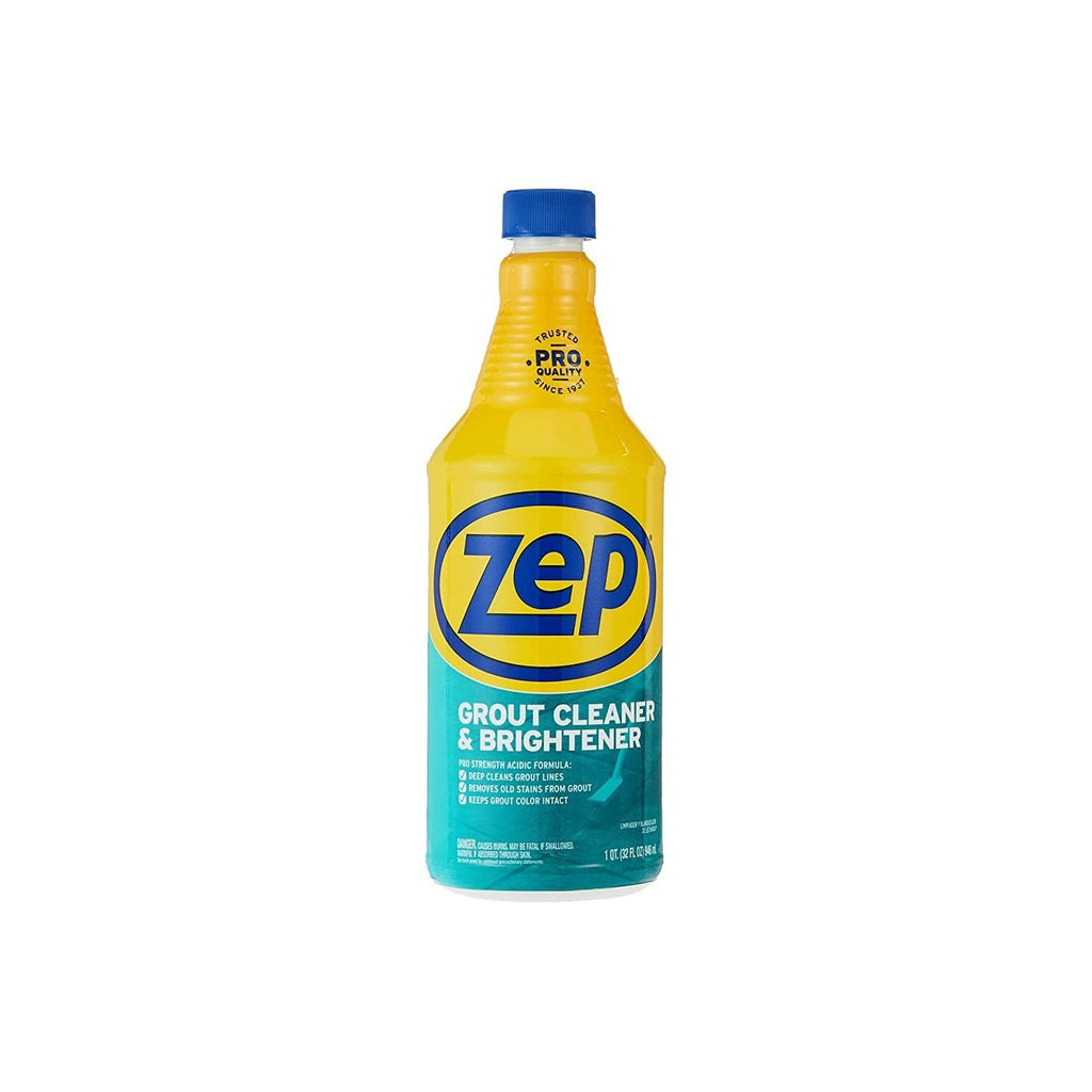 Zep Grout Cleaner and Brightener and Easy to Use Handheld Brush - 32 oz (Case of 2) - ZU104632 - Deep Cleaning Formula Removes Old Stains From Grout