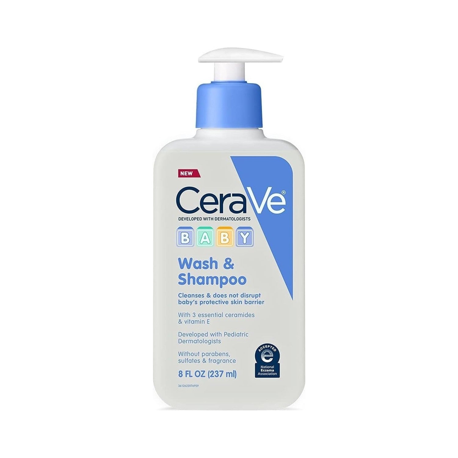 CeraVe Baby 2-in-1 Wash & Shampoo with Vitamin E for Hair & Skin, 16oz | Tear-Free Wash For Baby Hair and Skin with Vitamin E, Fragrance-Free, Paraben-Free, Dye-Free, Phthalates-Free, Sulfate-Free