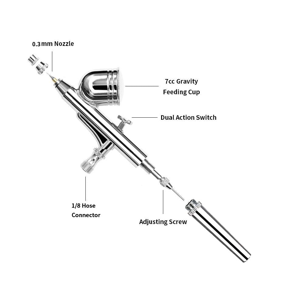 0.3mm Gravity Feed Dual-Action Airbrush Paint Spray Gun Kit Set