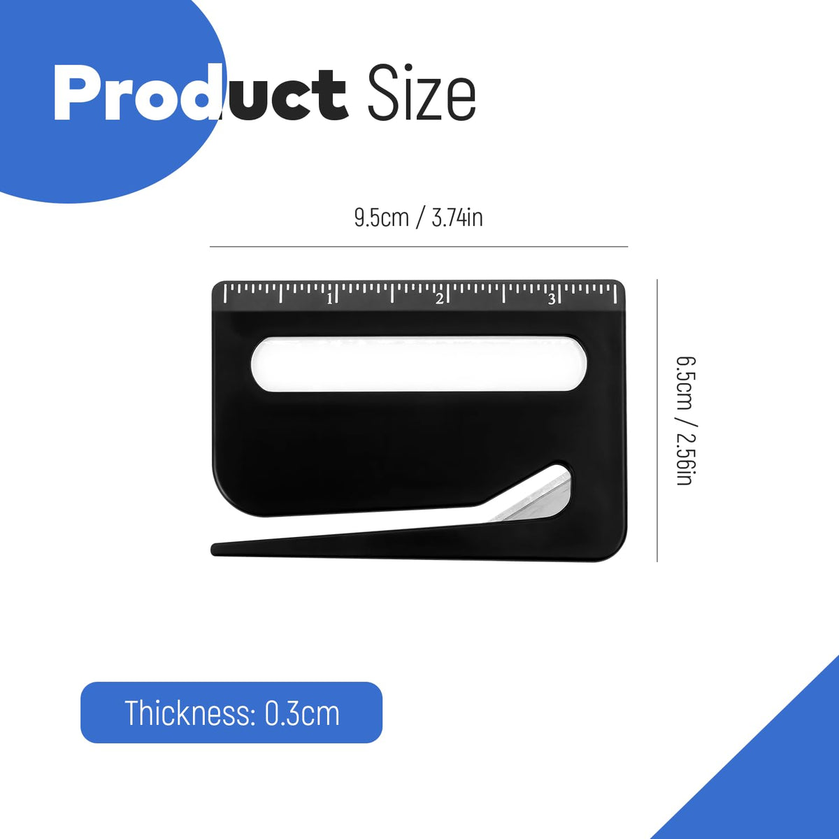 3 Pack Letter Opener Envelope Slitter, Credit Card Sized Mail Opener with Hidden Blade, Built in Ruler & Magnifier, Slim Envelope Cutter for Home Office Travel