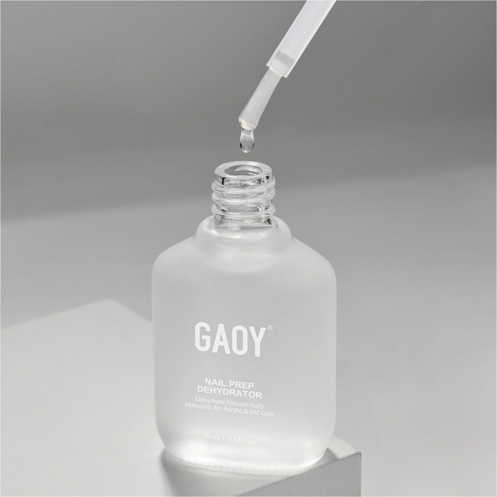 GAOY 16ml Nail Dehydrator and Primer with Gel Top and Base Coat, 4 Pcs Acid-Free Natural Nail Prep Dehydrate Bond Primer Professional Set, for Gel Polish