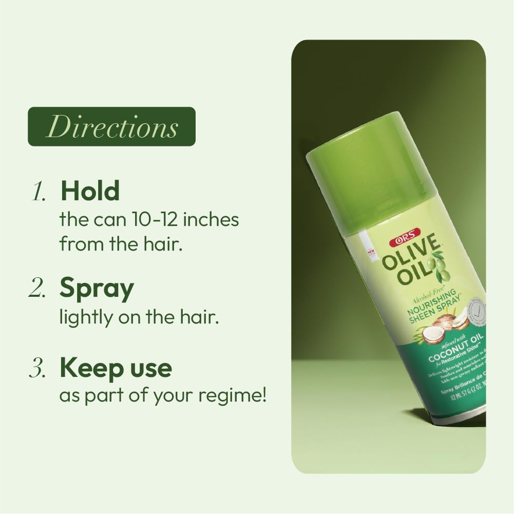ORS Olive Oil Nourishing Sheen Spray with Coconut Oil for Restorative Shine 2 Ounces - Travel Size