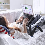 Buy now Adjustable Laptop Stand, Laptop Table Bed, Portable Lap Desk Foldable Table Workstation Notebook Riser Mouse Pad, Ergonomic Laptop Stand 2 CPU Cooling Fan, Best Gifts, Black laptop table at indiglob india