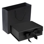 Black Gift Box with Lid, Ribbons & Bag, Medium, 9x7x3 In, Magnetic Closure