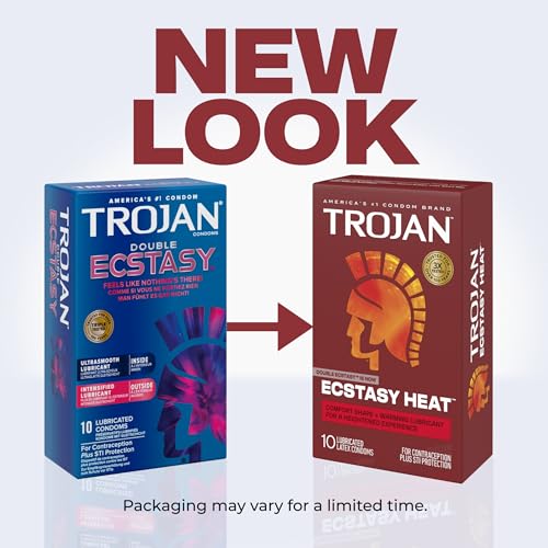 Buy now Trojan Ecstasy Heat Latex Lubricated Ribbed Condoms for Men with Warming Lubricant for a Heightened Experience, Helps Reduce Risk of Pregnancy and Sexually Transmitted Infections (STIs), 10 Count at indiglob india
