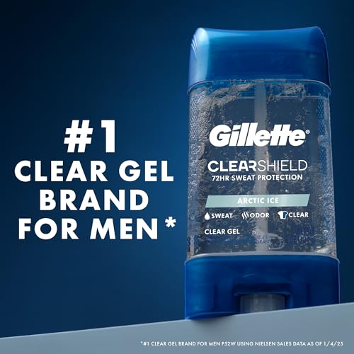 Buy now Gillette Antiperspirant and Deodorant for Men, 72hr Sweat & Odor Protection, Long Lasting Freshness, Anti-White Mark Technology, Clear Gel, Arctic Ice Scent, 3.8 oz (Pack of 3) at indiglob india