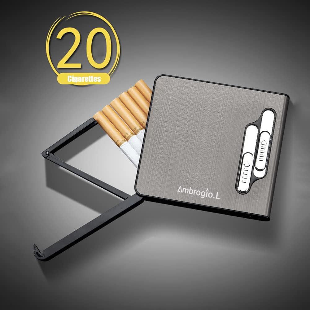 Buy now Full Pack 20 Regular Cigarettes Case Box Automatic Ejection Holder with Dual Arc Lighter USB Rechargeable, Flameless, Windproof,Moisture-Proof,Silver at indiglob india